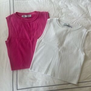 Zara Pink and White Ribbed Tank Tops (you get both!!!)